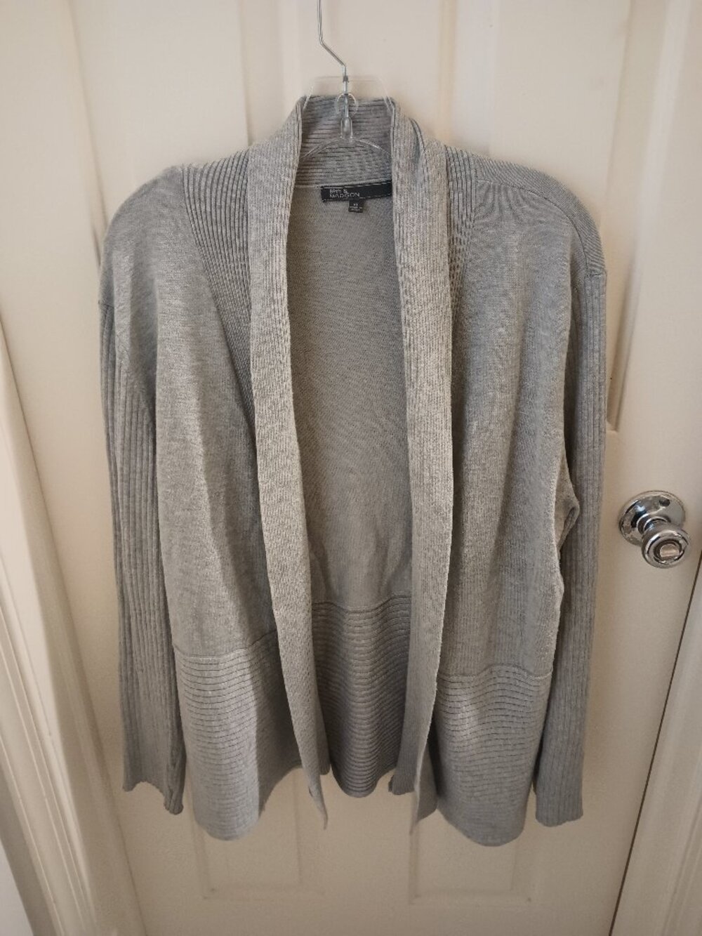 Women's XL Gray Open Front Ribbed Knit Cardigan Sweater - 89th & Madison
